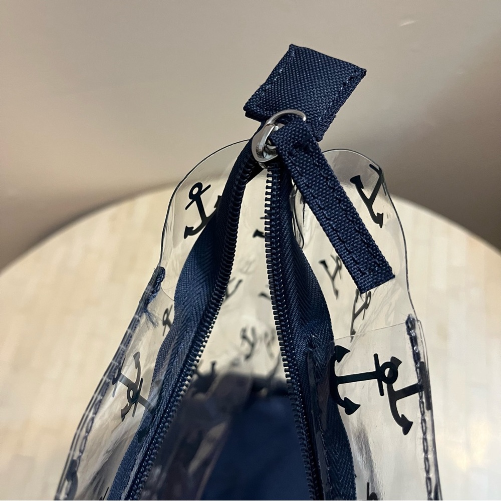 Navy Blue Anchor Print Transparent & Insulated Beach Nautical Tote Bag - Picture 7 of 14